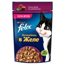 Корм для кошек FELIX® Sensations желе утка-шпинат, 75г